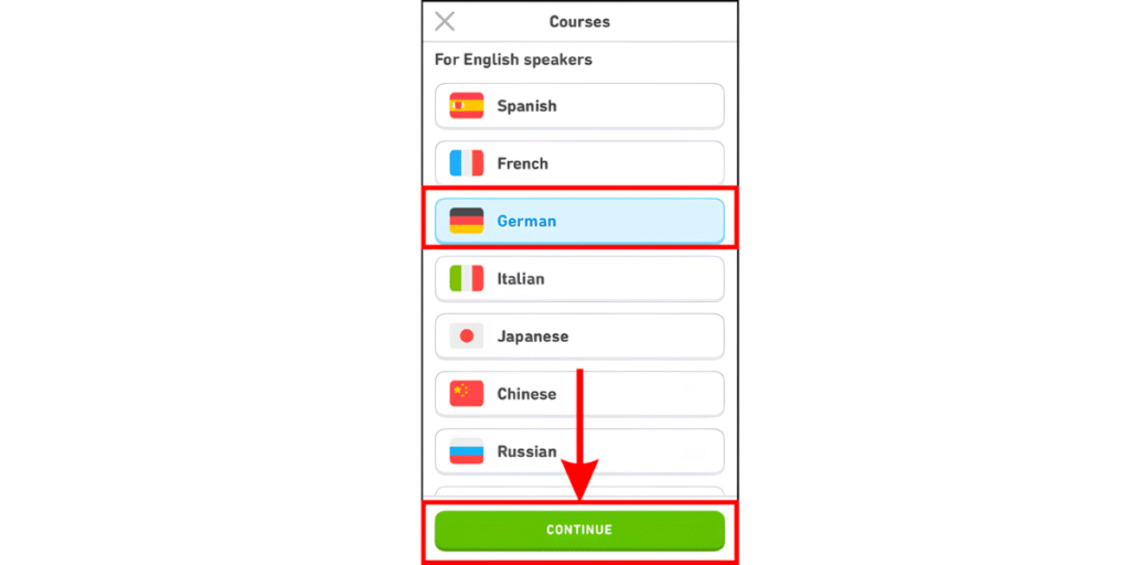Choose a language on Duolingo app