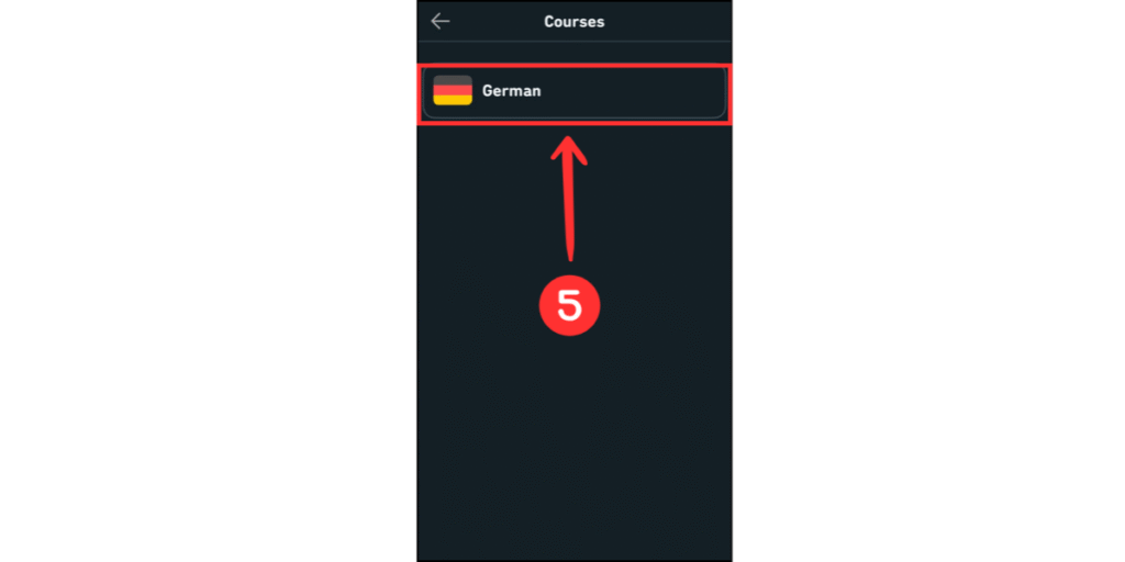 Select Courses option on Duolingo on mobile