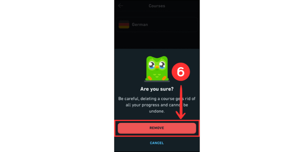 Remove the Course on Duolingo on mobile
