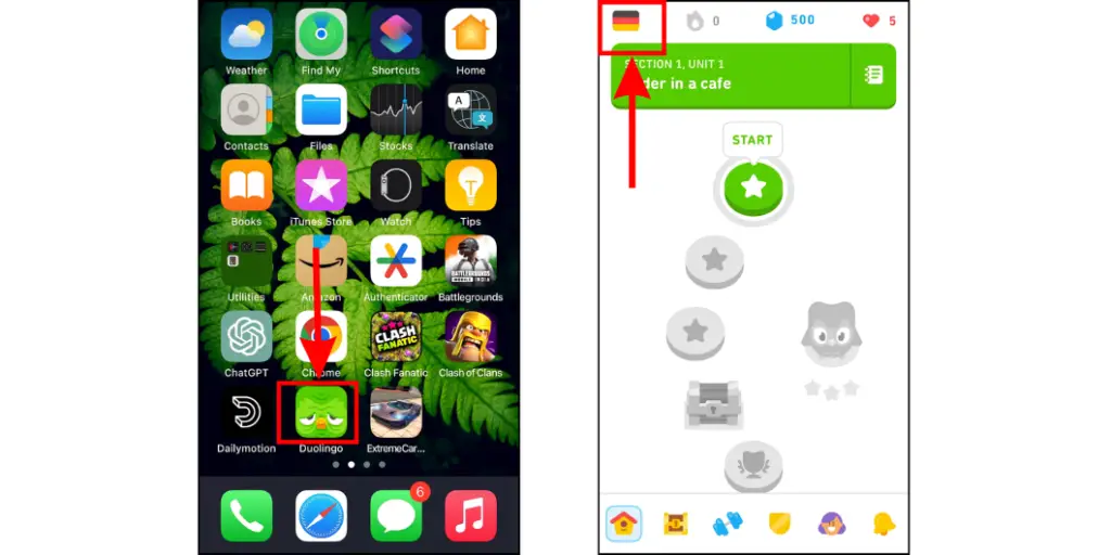 Steps to change language on Duolingo app