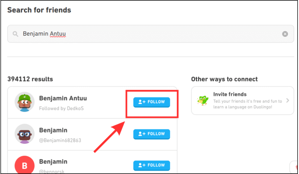 Follow Your Friend on Duolingo website