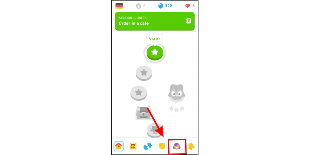 Go to Your Profile on Duolingo app