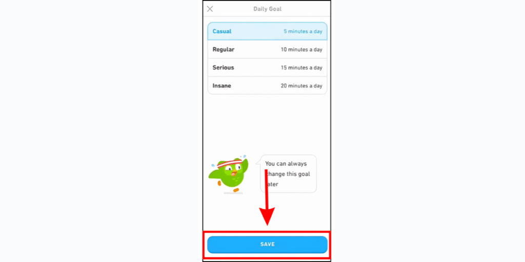 Choose Your XP Goal on Duolingo app