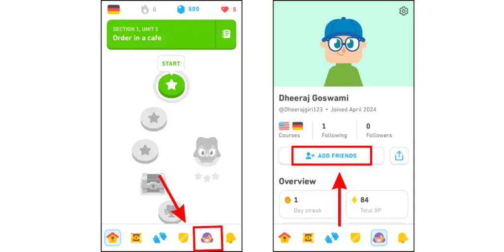 Adding friends to Duolingo