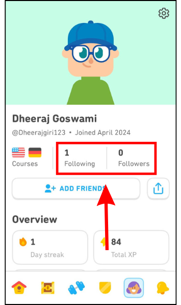 Choose the Followers or Following Option
