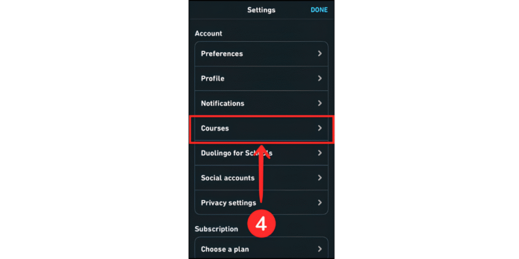 Select the Courses option