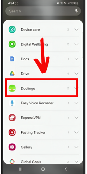 Find Duolingo on android