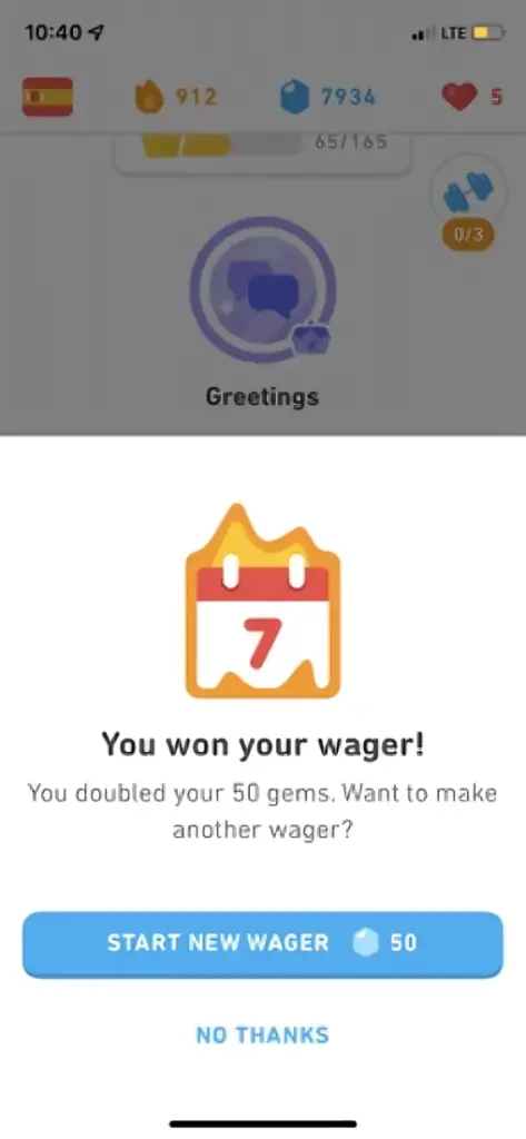 Double or Nothing Wager on duolingo