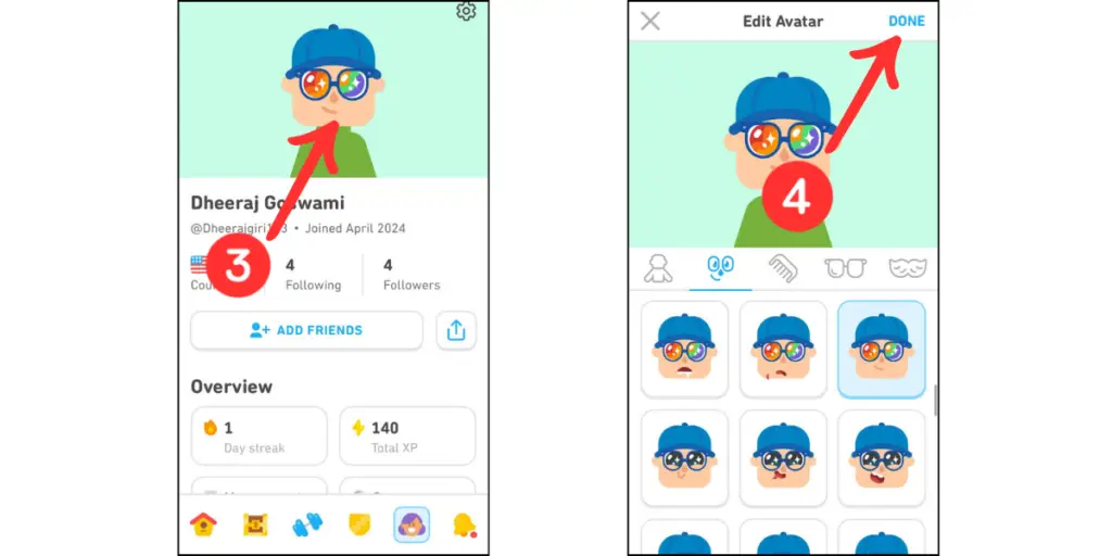 Make an Avatar on Duolingo on smartphone