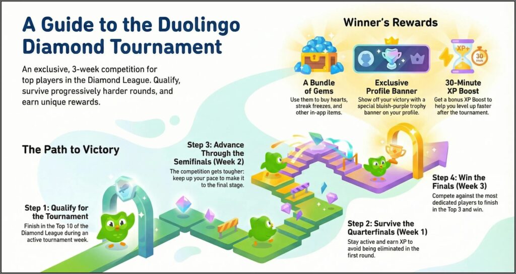 Duolingo Diamond Tournament: complete guide infographic