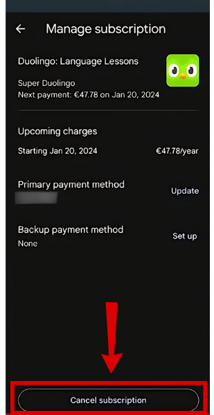 Tap “Cancel Subscription”