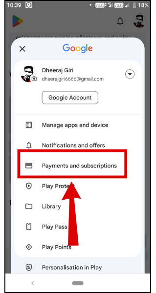 Select “Payments & Subscriptions”