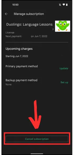 Cancel your Super Duolingo subscription on Android