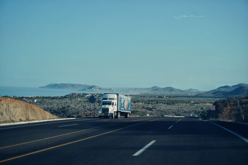 Semi truck travelling on an interstate highway